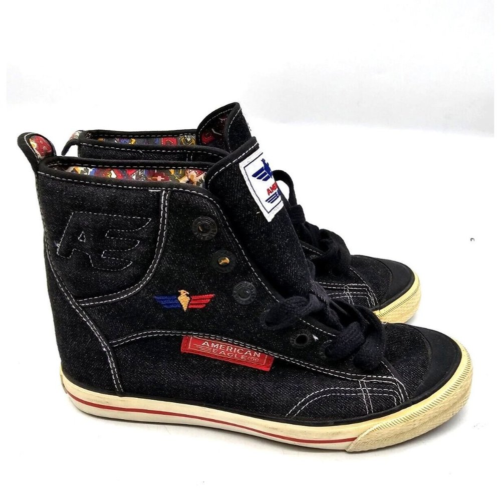 American Eagle Outfitters Shoes Womens 8 Sneakers Blue Denim High Top Flowers View 4